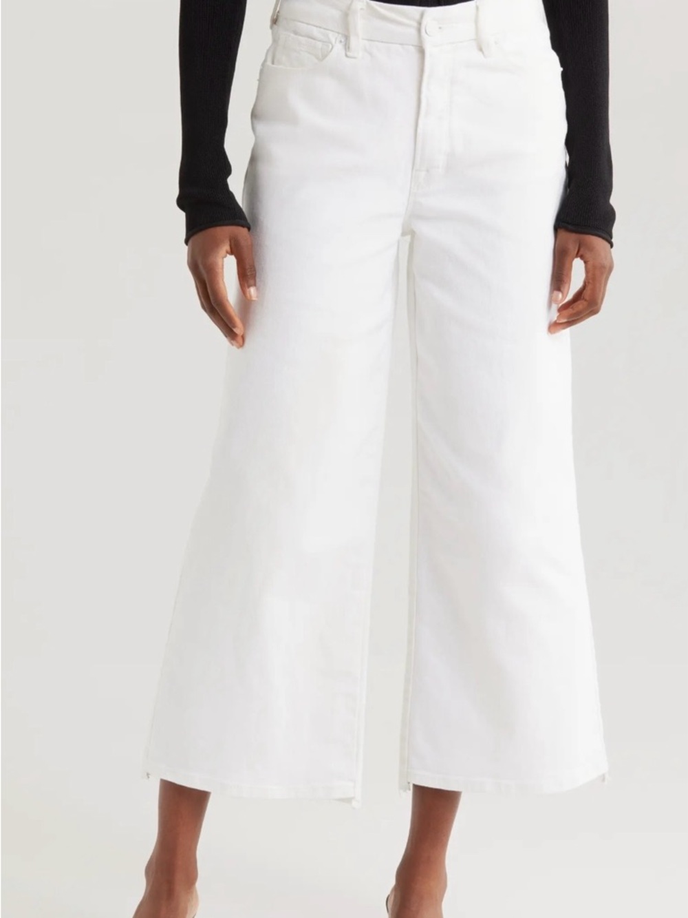 Good American White Wide-Leg Cropped Jeans